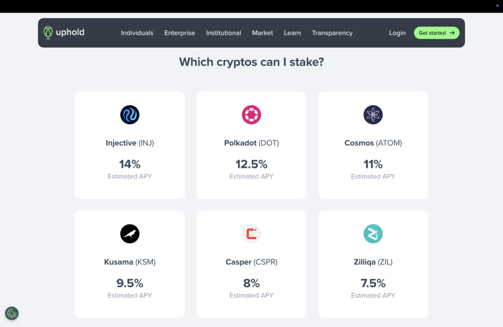 Uphold Crypto Staking APY Rates