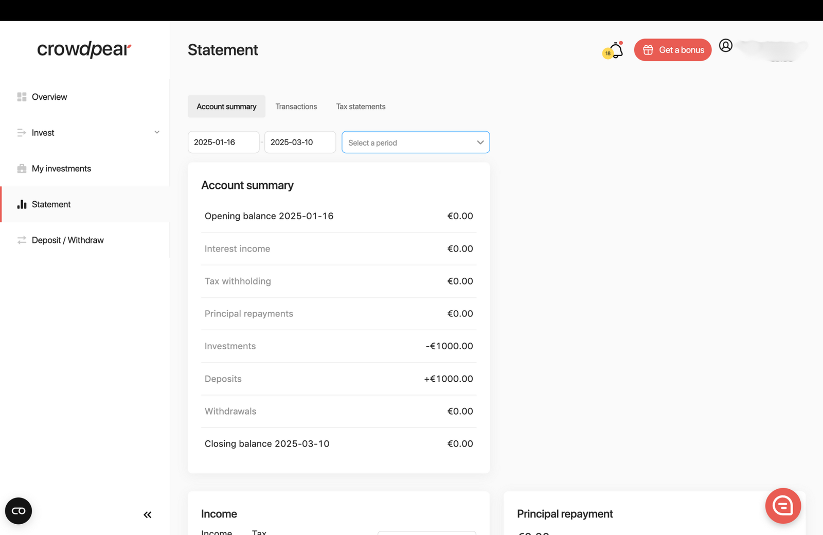 Crowdpear Review 4 Account Statistics Screen